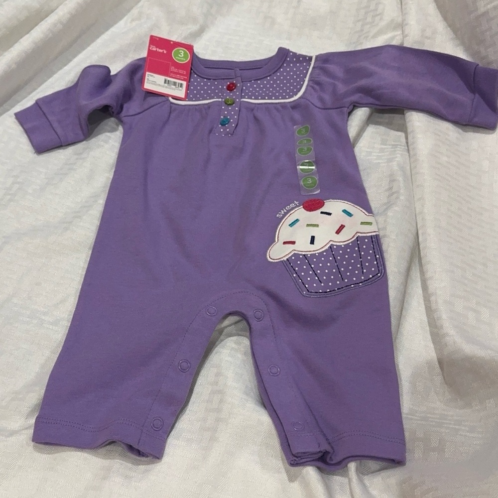New with tags Carters early 2000s purple cupcake romper baby 3 months cupcake